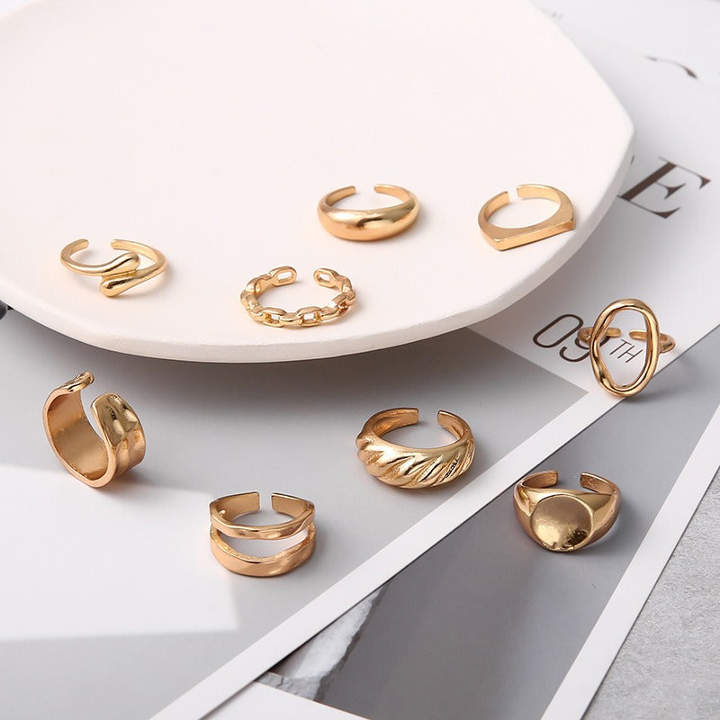 Textured ring twist hollow geometric ring 9-piece ring set