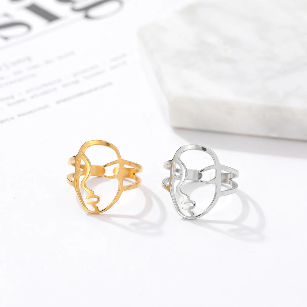 Copper Plated Silver Abstract Face Open Ring Ring