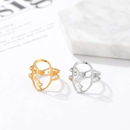 Copper Plated Silver Abstract Face Open Ring Ring