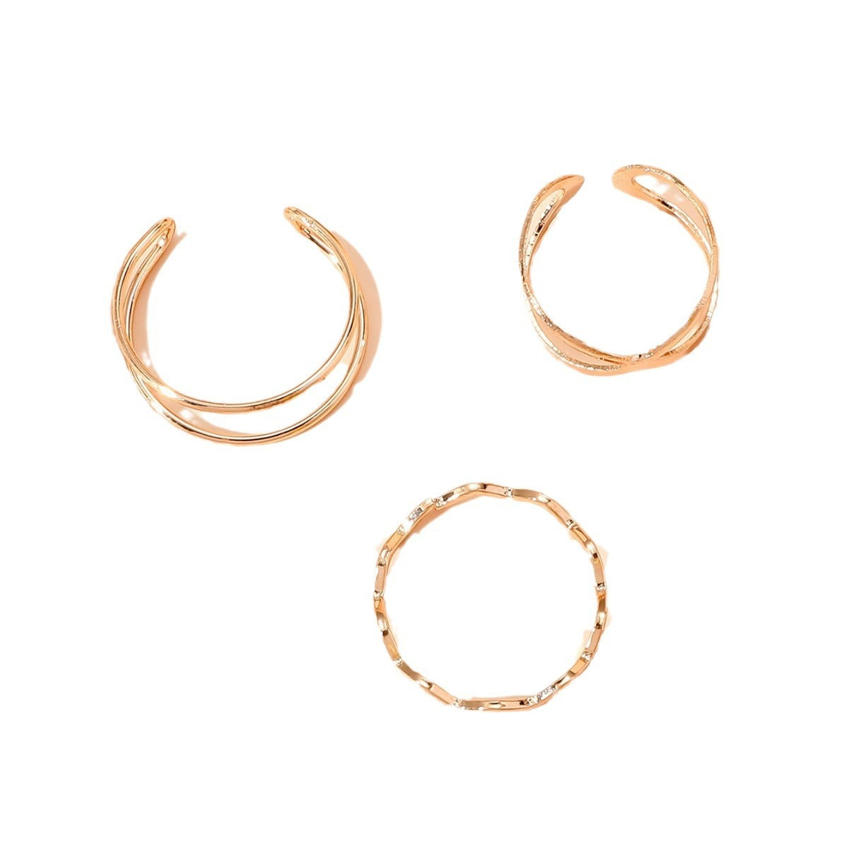 Minimalist X-shaped Cross Opening Ring Fashion Parallel Knot Wave Adjustable Ring Set of Three