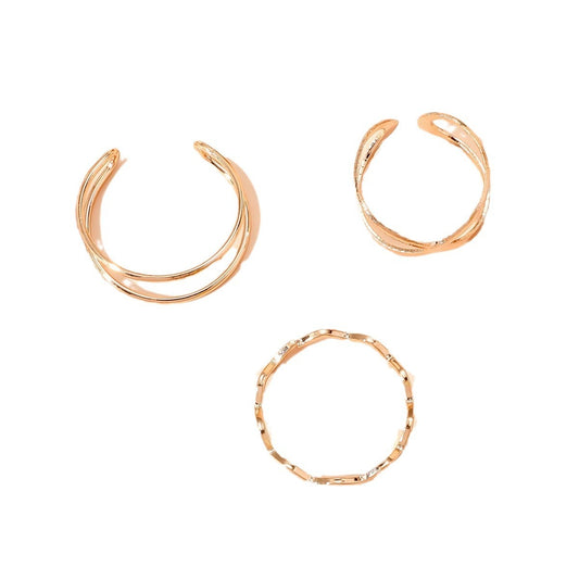 Minimalist X-shaped Cross Opening Ring Fashion Parallel Knot Wave Adjustable Ring Set of Three