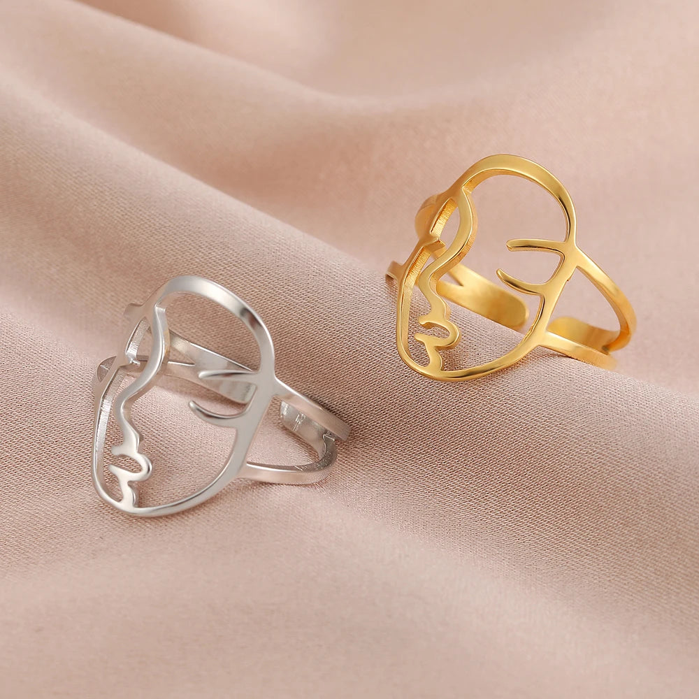 Copper Plated Silver Abstract Face Open Ring Ring