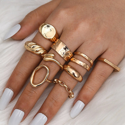 Textured ring twist hollow geometric ring 9-piece ring set