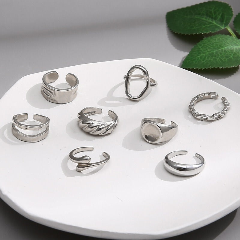 Textured ring twist hollow geometric ring 9-piece ring set
