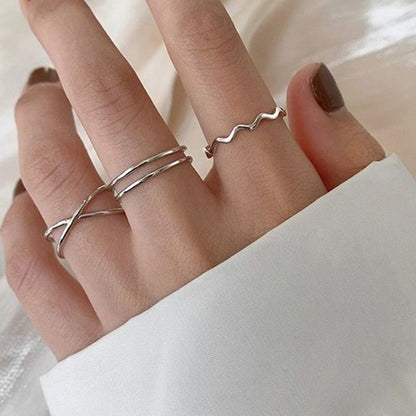Minimalist X-shaped Cross Opening Ring Fashion Parallel Knot Wave Adjustable Ring Set of Three