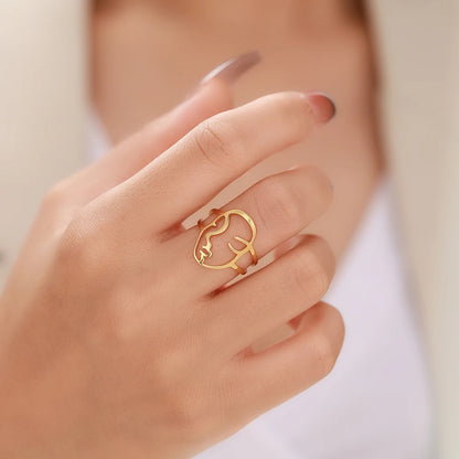 Copper Plated Silver Abstract Face Open Ring Ring