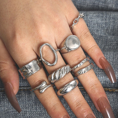 Textured ring twist hollow geometric ring 9-piece ring set